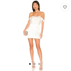Off-shoulder White Satin Mini Dress